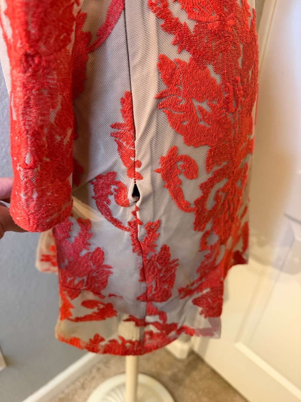For Love & Lemons San Marcos Mini Dress Red Embroidered Nude Illusion Size Small - Picture 5 of 13